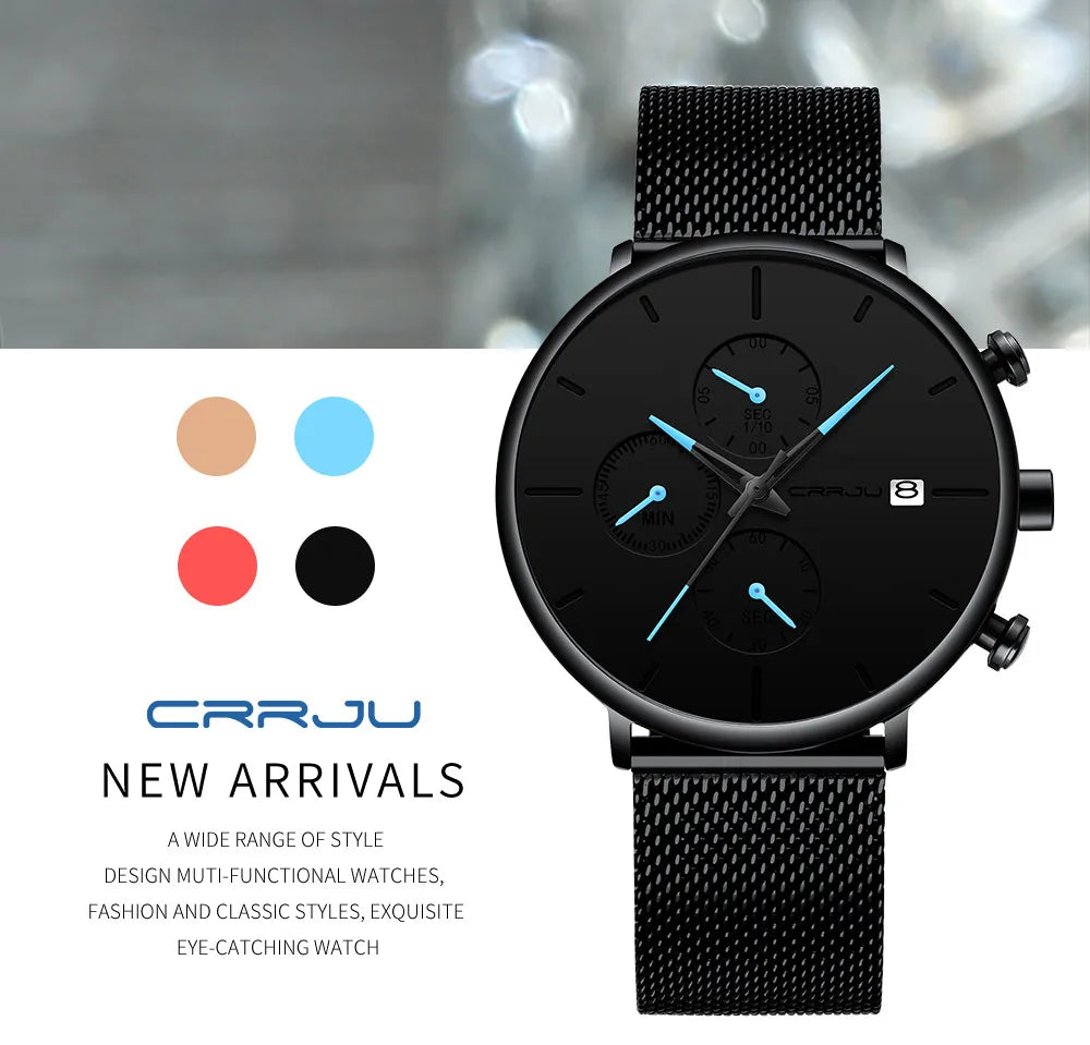Mens Watches Luxury Sport Wrist Watch Unique Design Stainless Steel Auto Date Mesh Strap Men Fashion Casual Quartz Watches