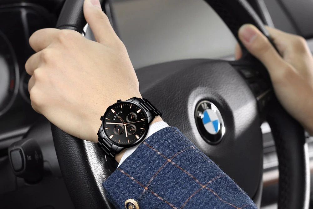 Men's Calander Waterproof Sport WristWatch with Milan strap Army Chronograph Quartz Heavy Watches Fashion male Clock