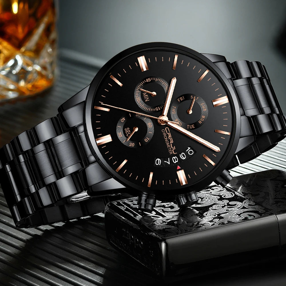 Men's Calander Waterproof Sport WristWatch with Milan strap Army Chronograph Quartz Heavy Watches Fashion male Clock