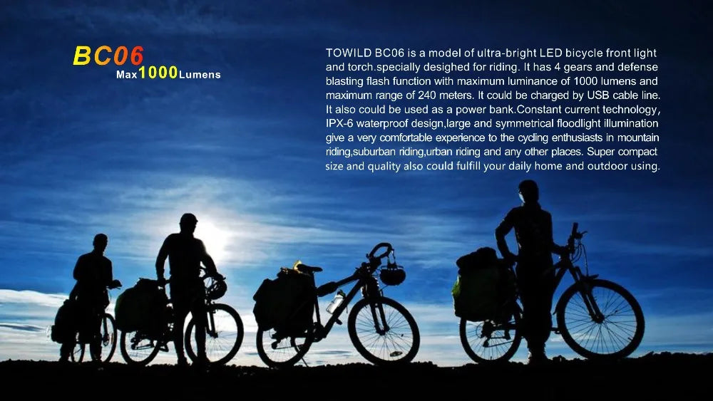 Bicycle Headlight Bike LED Lamp Front Light 1000 Lumens Flashlight LED light bicycle accessories 4000/4800mAh Battery