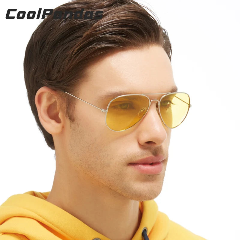 Pilot Aviation Yellow Night Vision Polarized Sunglasses UV400 Driving Glasses for Men Women