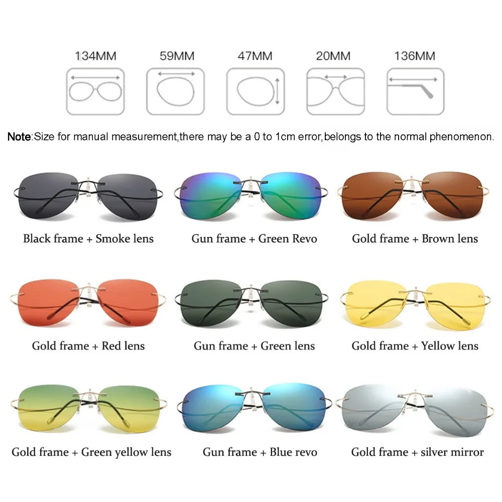 Rimless Polarized Sunglasses Night Vision Glasses Ultralight Frameless Aviation Goggles Titanium Alloy