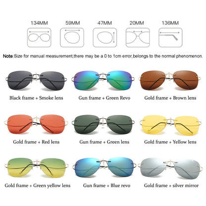 Rimless Polarized Sunglasses Night Vision Glasses Ultralight Frameless Aviation Goggles Titanium Alloy