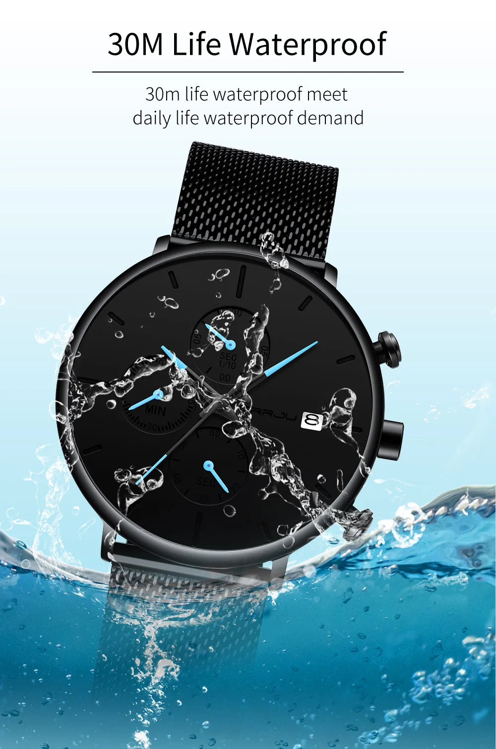 Mens Watches Luxury Sport Wrist Watch Unique Design Stainless Steel Auto Date Mesh Strap Men Fashion Casual Quartz Watches
