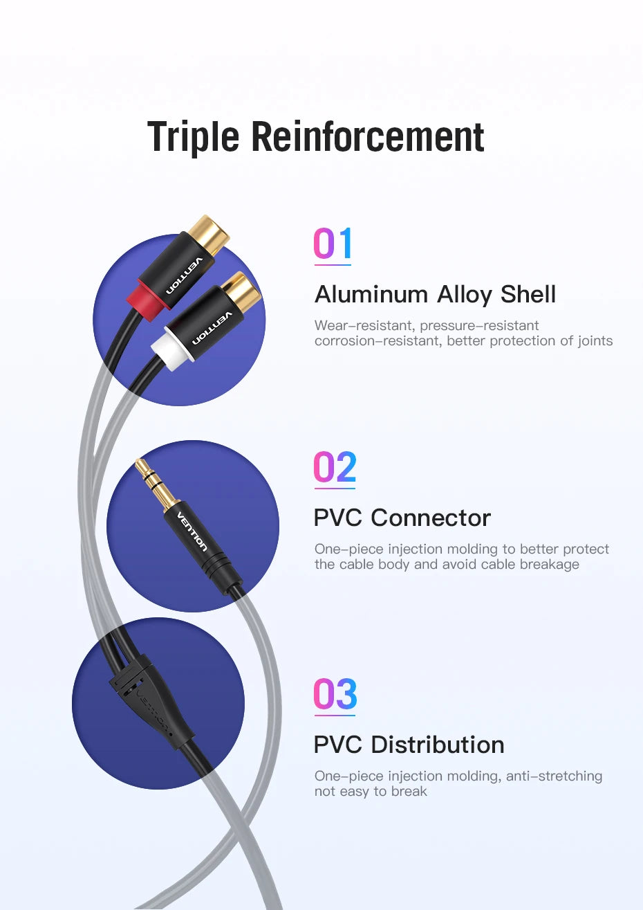 3.5mm Male to 2RCA Female AUX Cable RCA Jack Splitter Audio Y Cable for iPhone Computer Speaker Stereo 3.5 Cable RCA