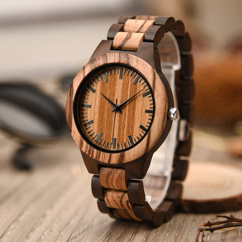 Luxury Brand Green Sandal Wood Watches Full Wooden Quartz Handmade Wristwatches Carton Box