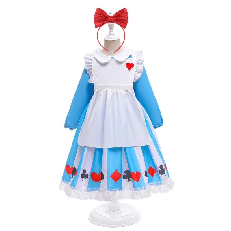 New Christmas Girls Lolita Dress Children Long Sleeve Two-piece Alice Princess Costume Cosplay Maid Clothing for Halloween