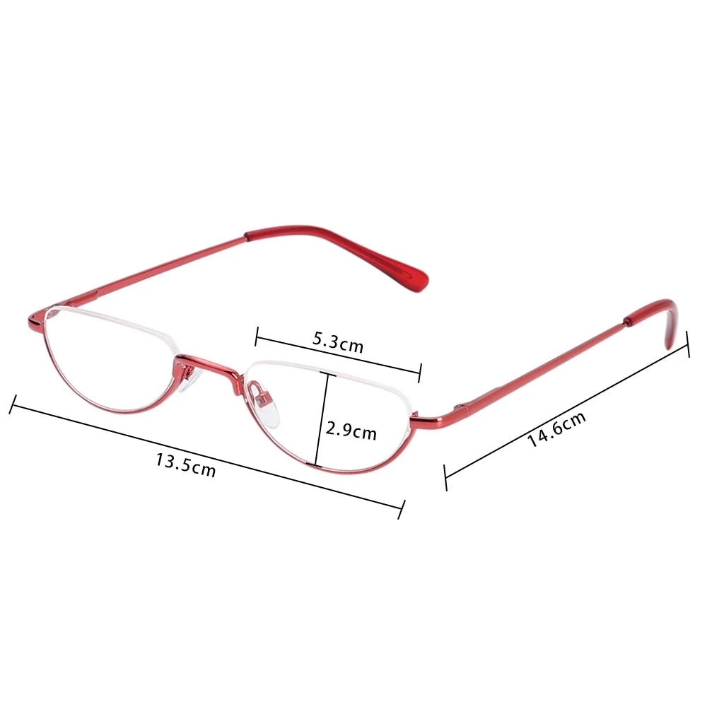 Cat Eye Reading Glasses Metal Half Frame Presbyopia Glasses Ultra-Light Small Rimless Hyperopia Spectacles Readers +2