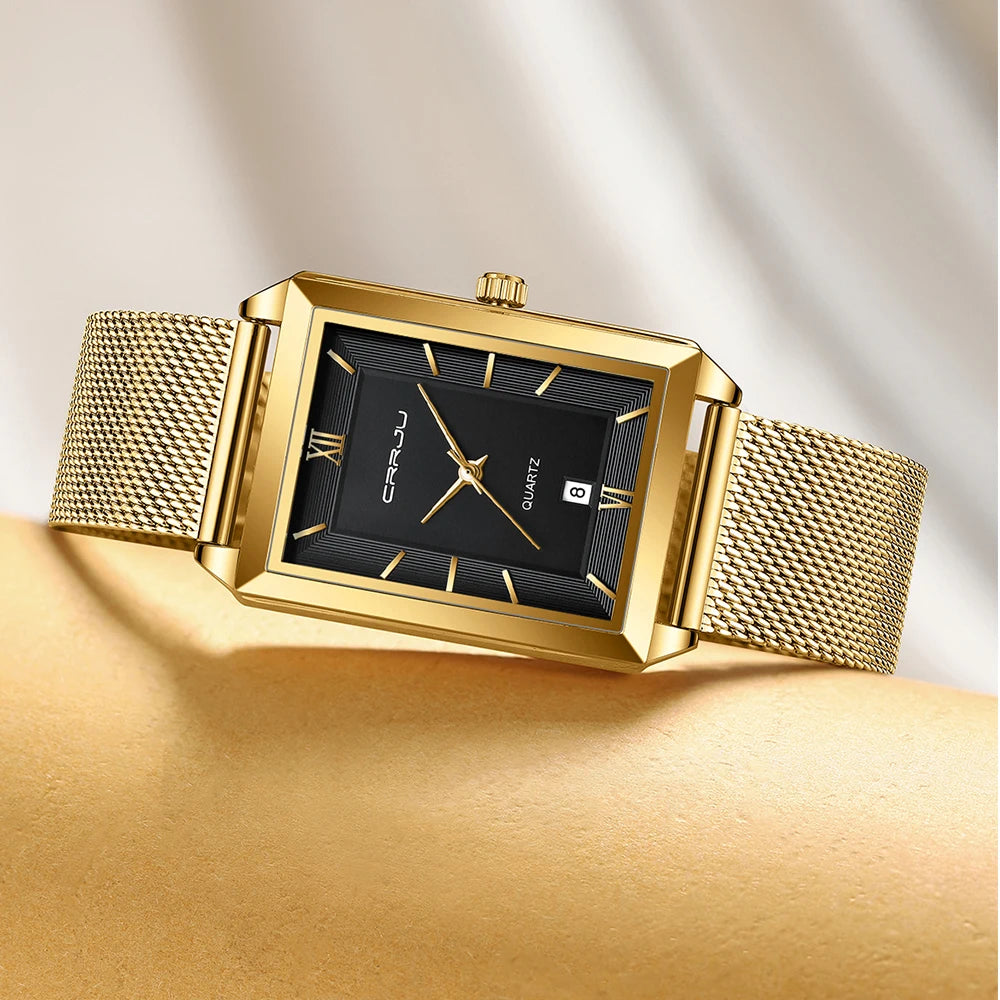 Watch Men Top Brand Luxury Square Golden Quartz Stainless Steel Waterproof Wrist Watch Relogio Masculino
