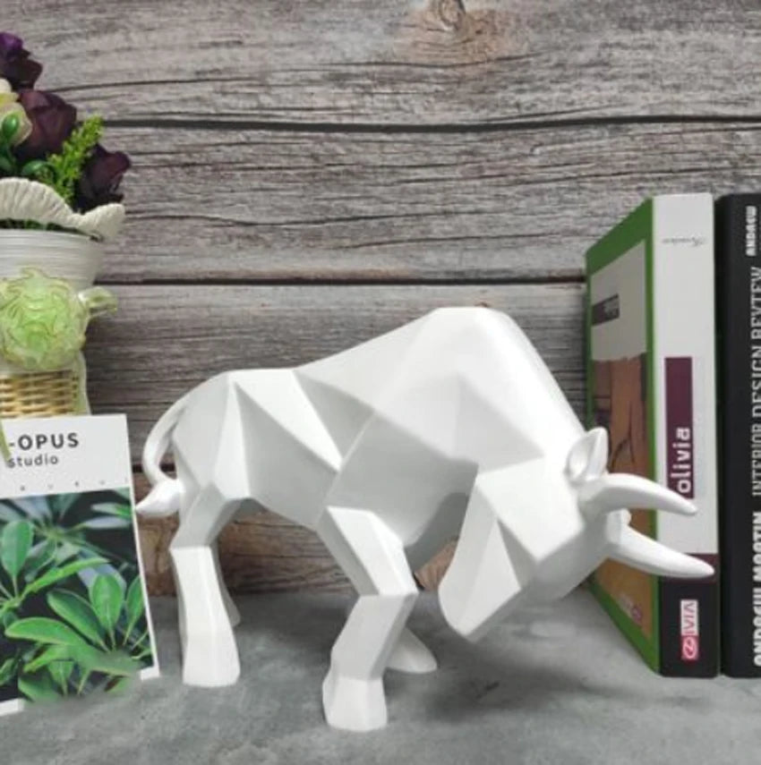 Geometric Resin Bull Statue Bison Sculpture Decoration Abstract Animal Figurine Room Desk Home Decoration Gift