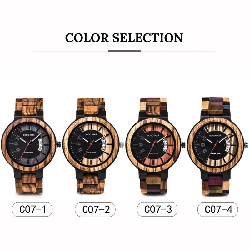 Calendar Zebra Wooden Watches Men Luxury Brand Quartz Wristwatch Man Show Date Colorful Strap