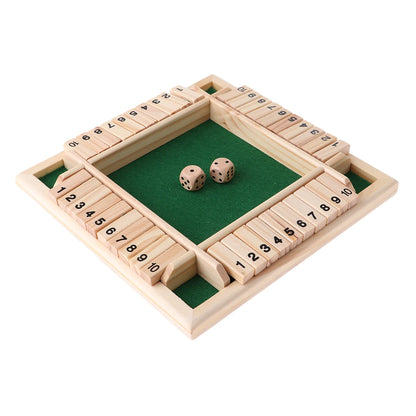 Four Sided 10 Numbers Shut The Box Board Game Wooden Flaps & Dice Set Deluxe Board Game Party Club Games