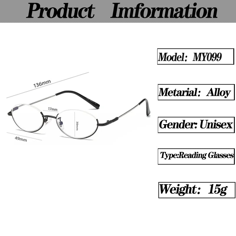 Oval Half Frame Reading Glasses with Lightweight Alloy Frame