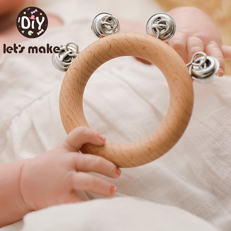 Baby Toys Bell Rattles Ball Toddler Toys Infant Educational Toy beech wood Hand Bell Interactive Baby Toys 0 12 Months Baby Gift