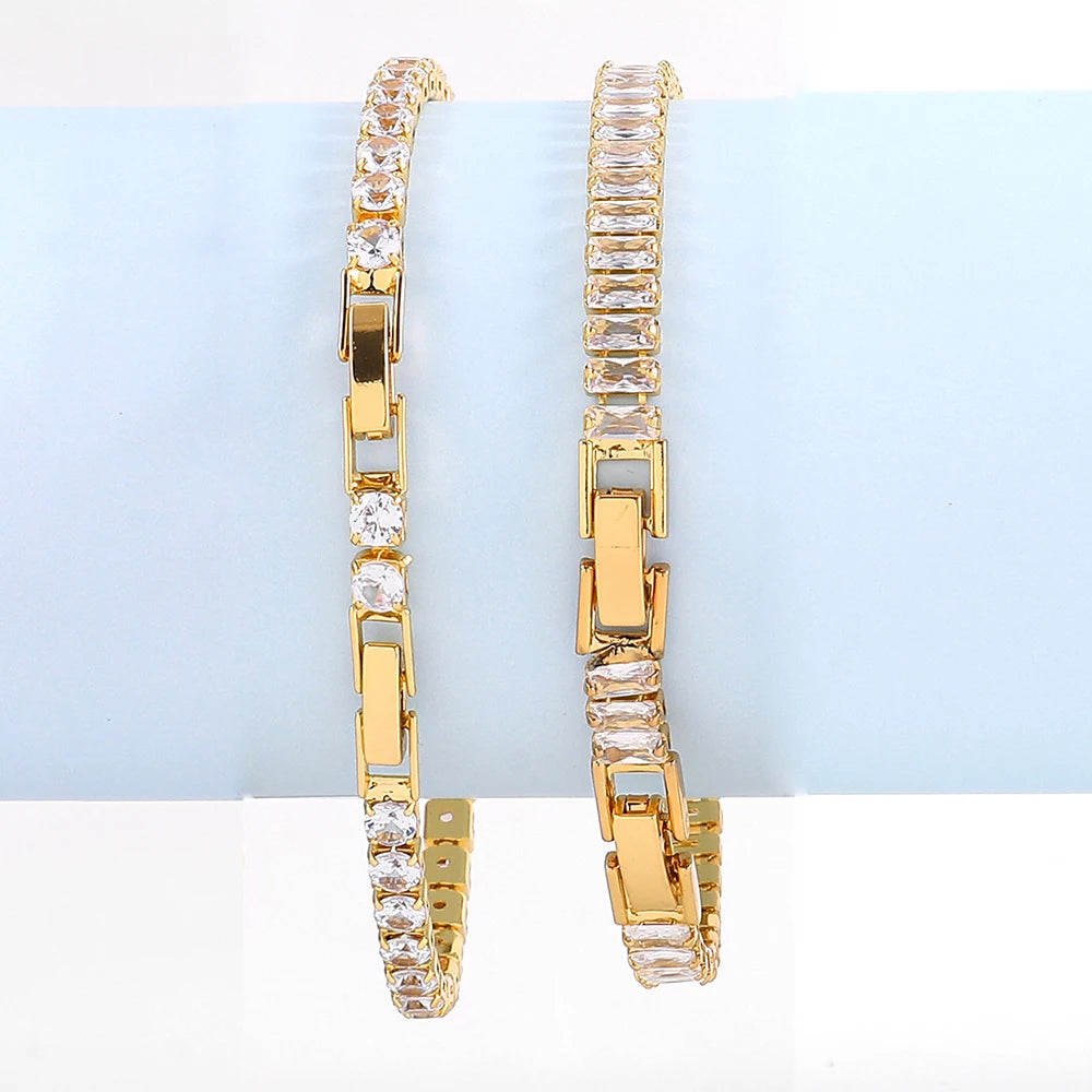 AAA Cubic Zirconia Stone Tennis Bracelets Gold Color Stainless Steel Metal Chain Bracelet