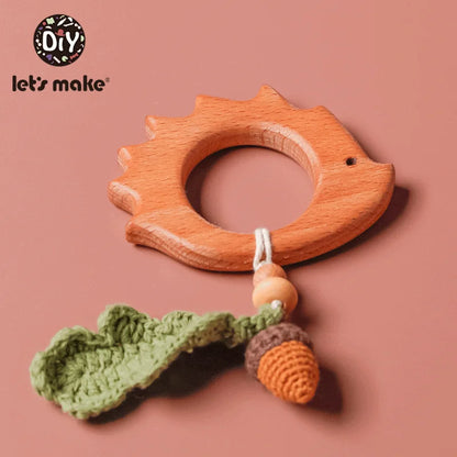 Let's Make 1pc Baby Teether Toys Wooden Animals Birds Pendant Olive Oil Beech Wood Crochet Beads Baby Rattle Stroller Kids Gifts