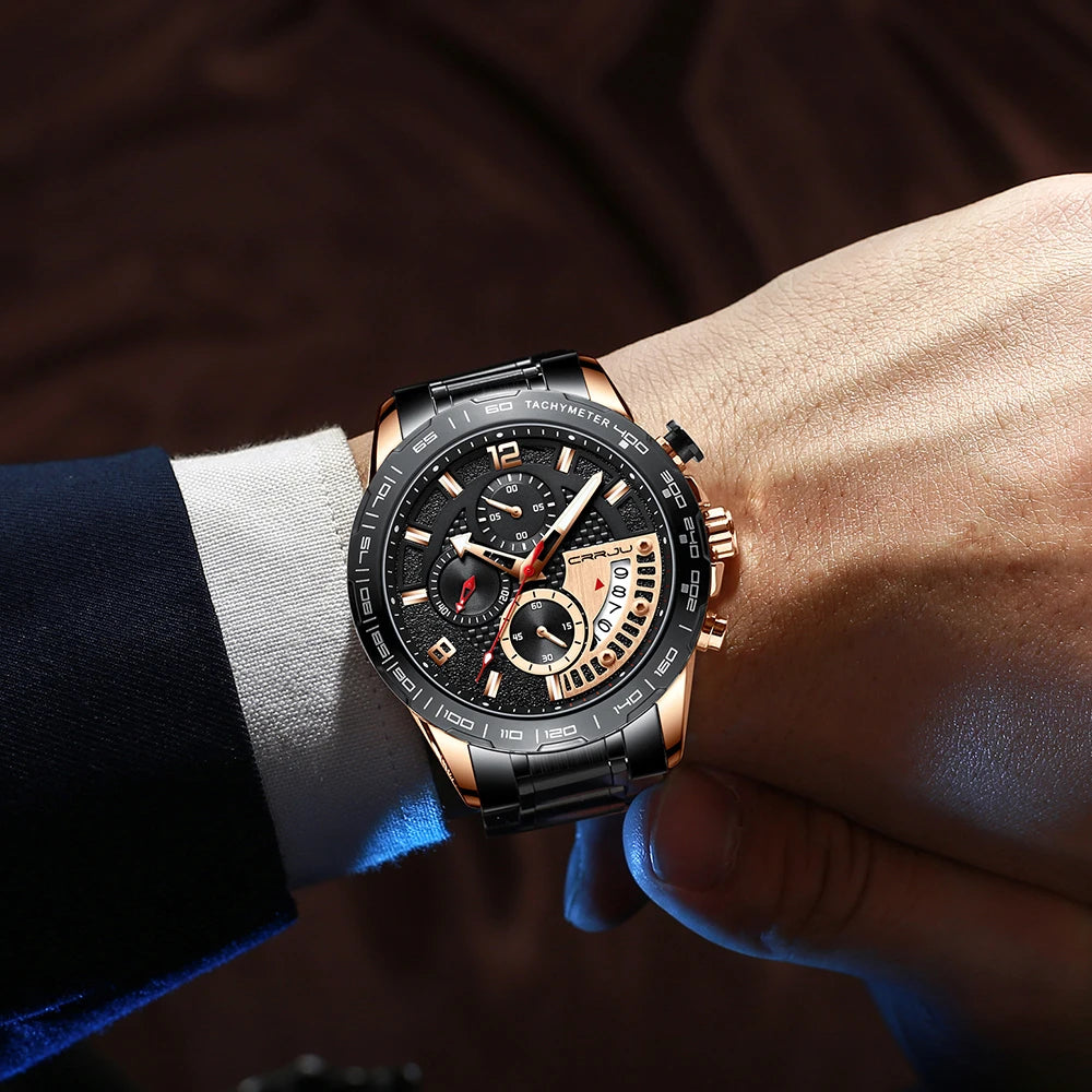 Mens Watches Fashion Stainless Steel Business Watch Luxury Luminous Waterproof Chronograph Quartz Watch Relogio Masculino