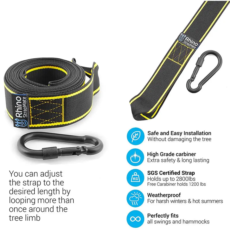 Lighten Up Hammock Straps Rope Carabiner Tree Swing Hanging Kit Hammock Straps Camping 350KG Load Capacity Rope Carabiner