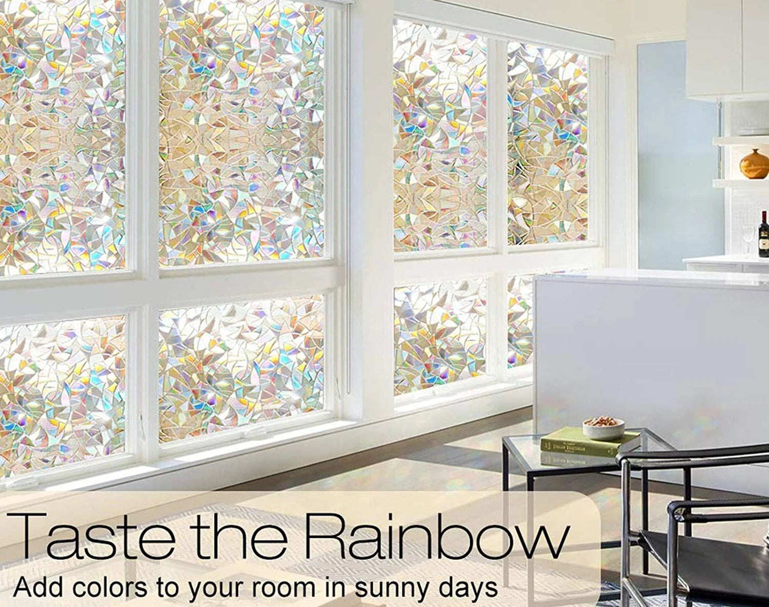 Window Privacy Film Rainbow Window Clings 3D Decorative Vinyl Stained Glass Window Decal Static Cling Sticker Non-Adhesive
