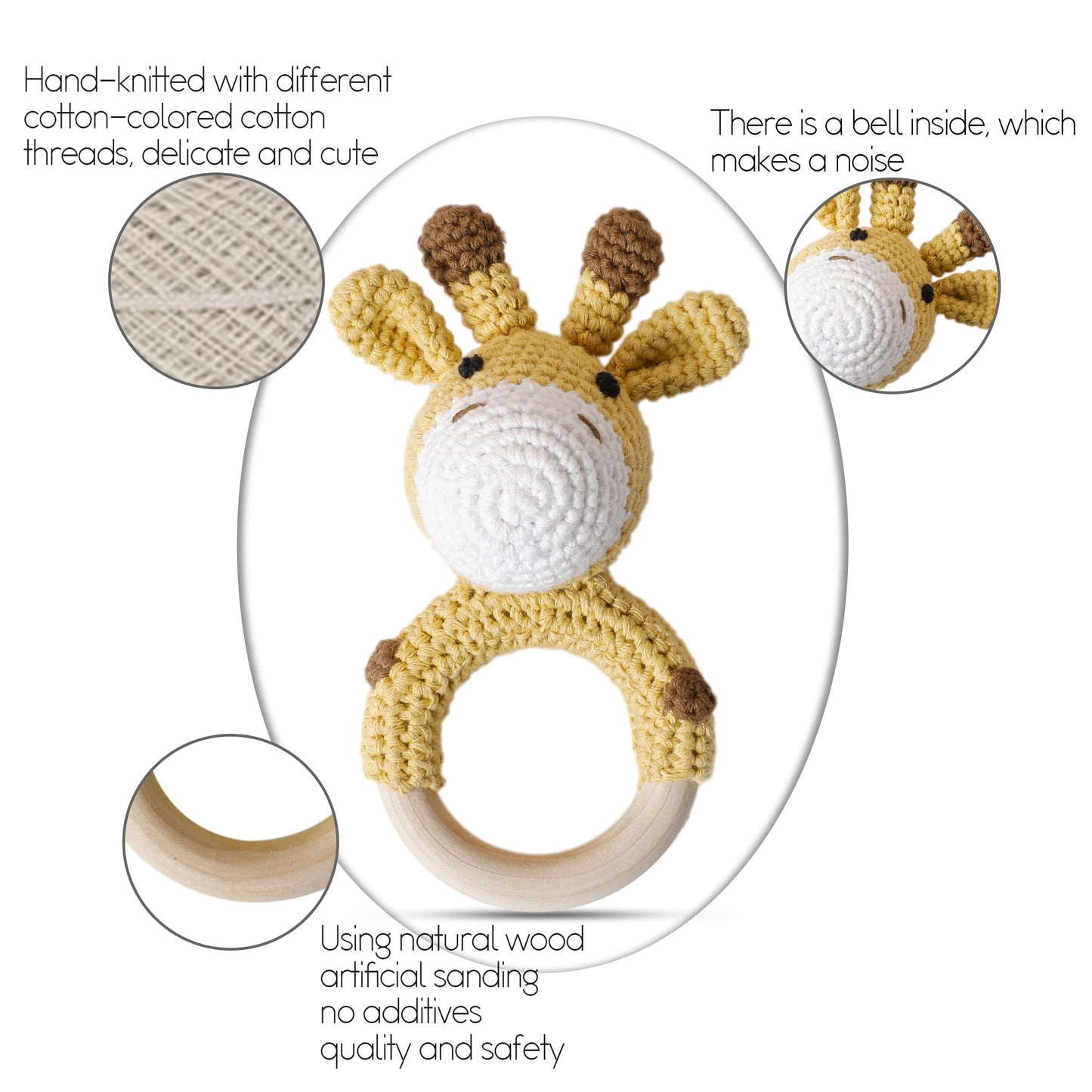 1Pc Baby Rattle Toys Wooden Teether Crochet Pattern Rattle Rabbit Lion Fox Bear Toy Newborn Gift Baby Teether Crochet