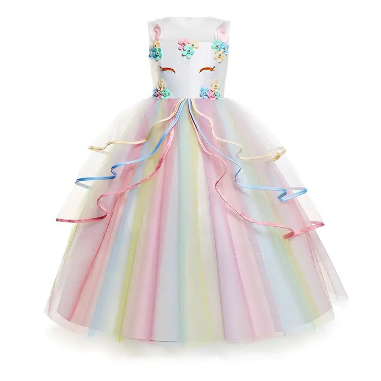 Unicorn Flower Applique Princess Ball Gown Dress