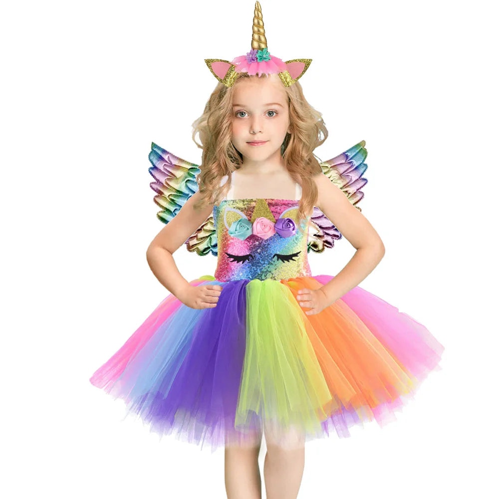 Unicorn Princess Tutu Dress with Sequins for Party Dance Halloween and Birthday Costume