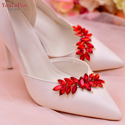 2pcs Wedding Bride Shoes Clip High Heels Shiny Ornaments Full Rhinestone Shoes Clip Women Shoes Fashion Accessories