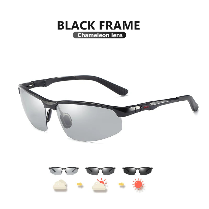 Aluminum Rimless Photochromic Polarized UV400 Driving Sunglasses for Men Women
