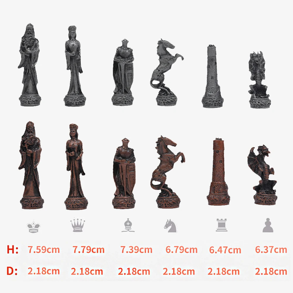 Luxury Metal Chess Set with Leather Board – Dragon Soldier Theme
