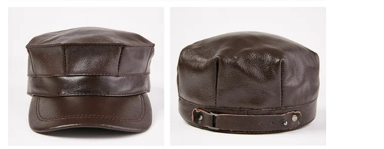 Winter Thermal Genuine Leather Hats Woman Cap Cadet Cap Man Military hat Cowhide Leather Cap