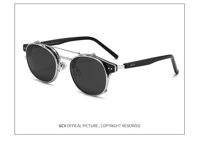 Double Layer Removable Lens Polarized UV400 Gothic Retro Steampunk Sunglasses for Men Women