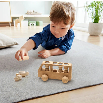 1Set Montessori Wooden Toys for Kids Wooden Peg Dolls Bus Car Children Educational Toys Beech Wood Car Blocks Baby Birthday Gift