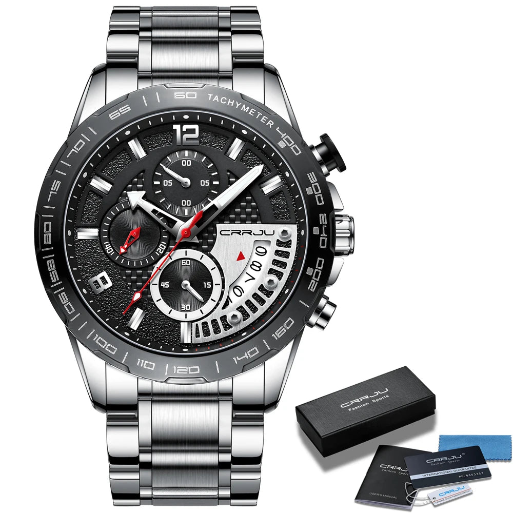 Mens Watches Fashion Stainless Steel Business Watch Luxury Luminous Waterproof Chronograph Quartz Watch Relogio Masculino