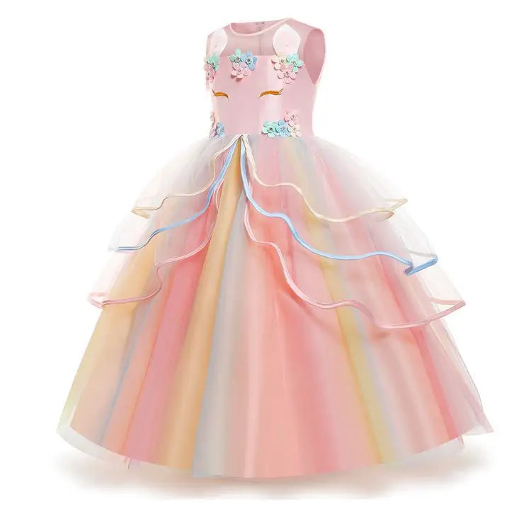 Unicorn Flower Applique Princess Ball Gown Dress