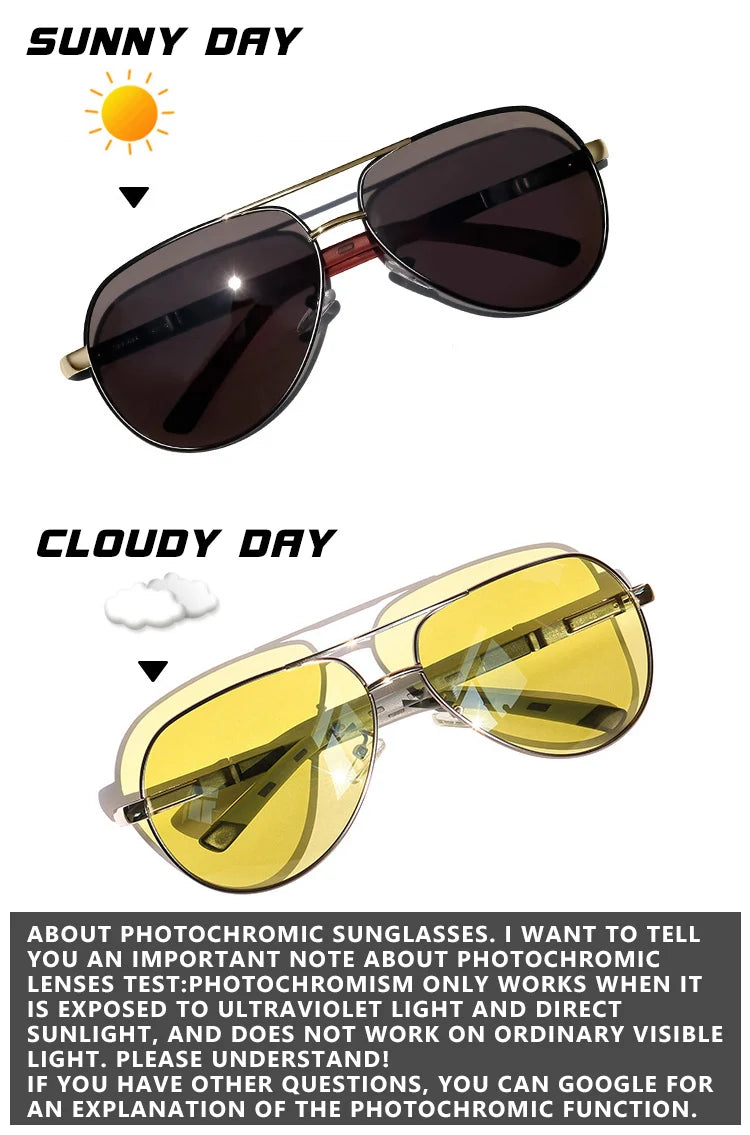 Aviation Photochromic Polarized Night Vision UV400 Driving Sunglasses for Men Women