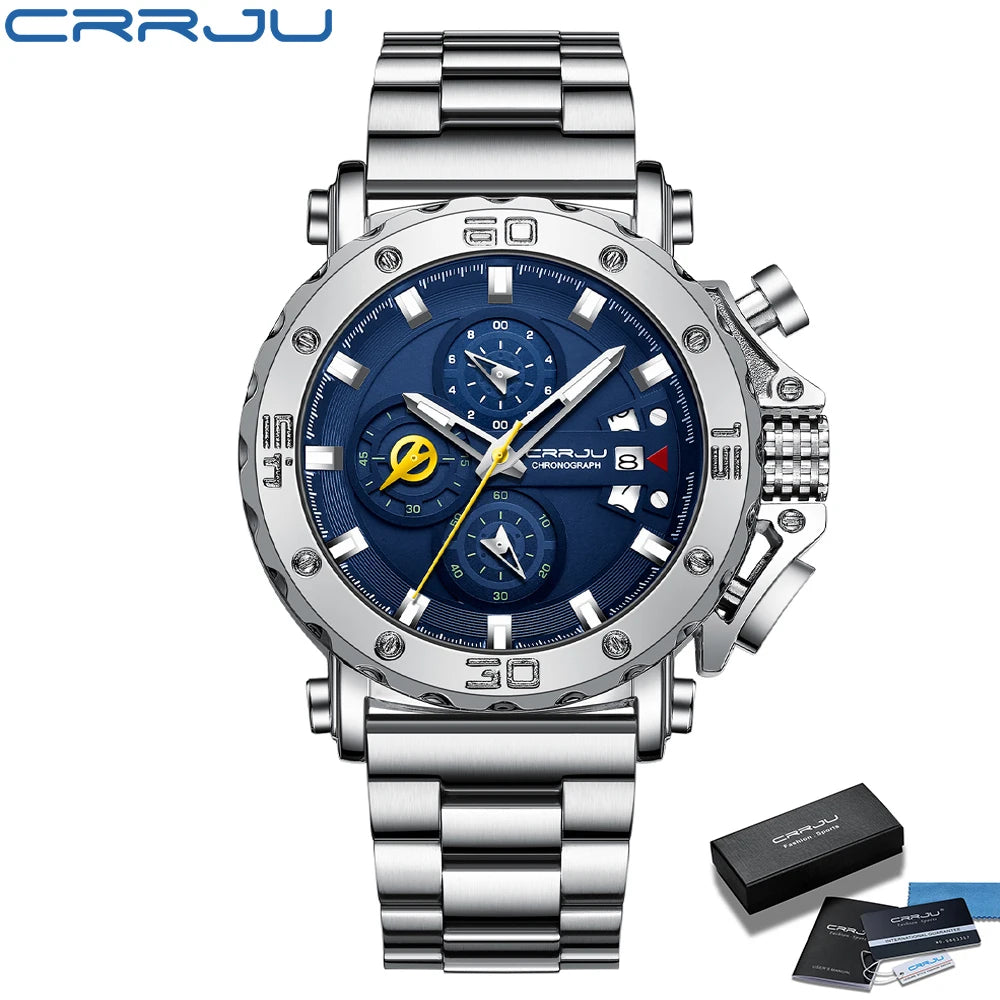 Watch for Men Top Brand Luxury Big Dial Stainless Steel Waterproof Chronograph Wristwatches with Date Relogio Masculino