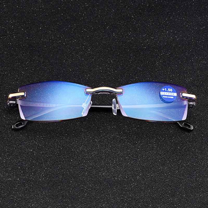 Reading Glasses Men Anti Blue Rays Presbyopia Eyeglasses Women Vintage Rimless Eyewear Diopter +1.0 1.5 2.0 2.5 3.0 3.5 4