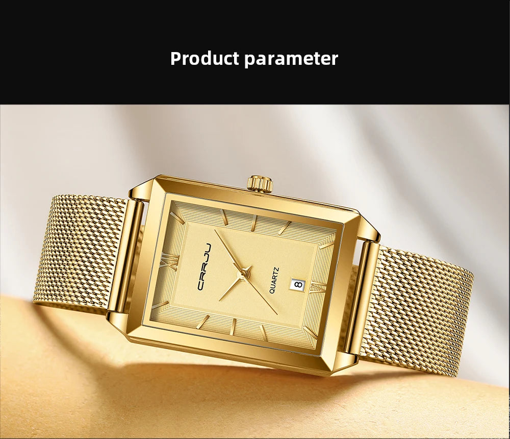Watch Men Top Brand Luxury Square Golden Quartz Stainless Steel Waterproof Wrist Watch Relogio Masculino
