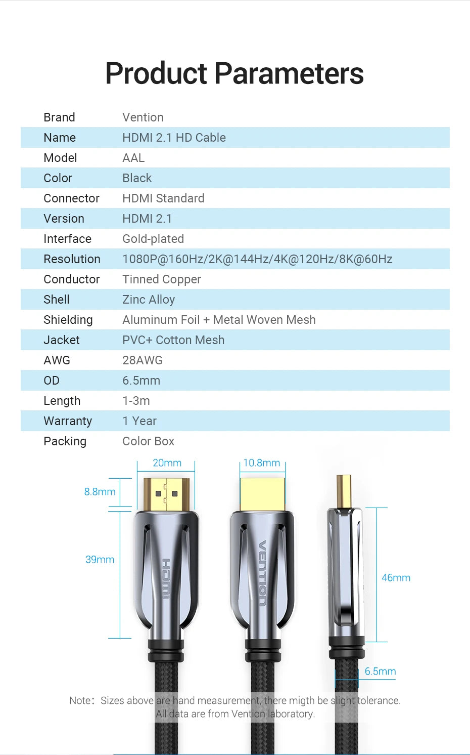 HDMI 2.1 Cable 8K/60Hz 4K/120Hz 48Gbps HDMI Digital Cables Splitter for Xiaomi TV Box HDR10+ PS5 Switch Cable HDMI 2.1