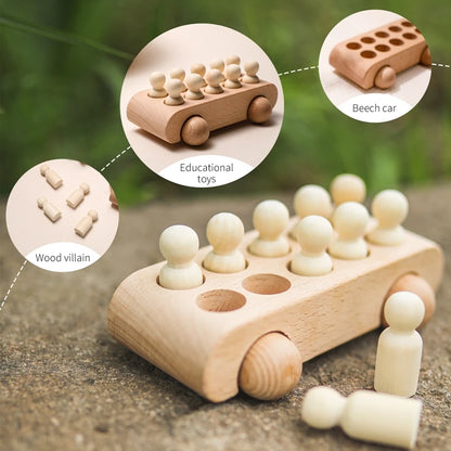 1Set Montessori Wooden Toys for Kids Wooden Peg Dolls Bus Car Children Educational Toys Beech Wood Car Blocks Baby Birthday Gift