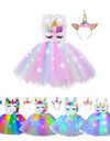 Girl Unicorn Dresses for Girls Tutu Princess Party Dresses with LED Lights Flower Birthday Party Cosplay Costume Girls Clothing
