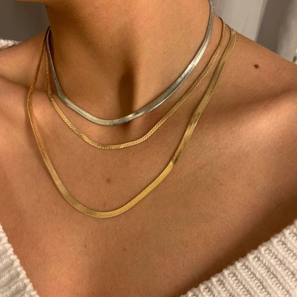 Good Quality Minimalist Flat Snake Chain Choker Necklace Punk  Silver Color Mixed Collar Clavicle Necklace