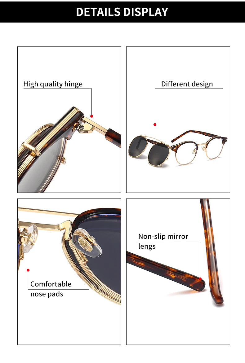 Double Layer Removable Lens Polarized UV400 Gothic Retro Steampunk Sunglasses for Men Women