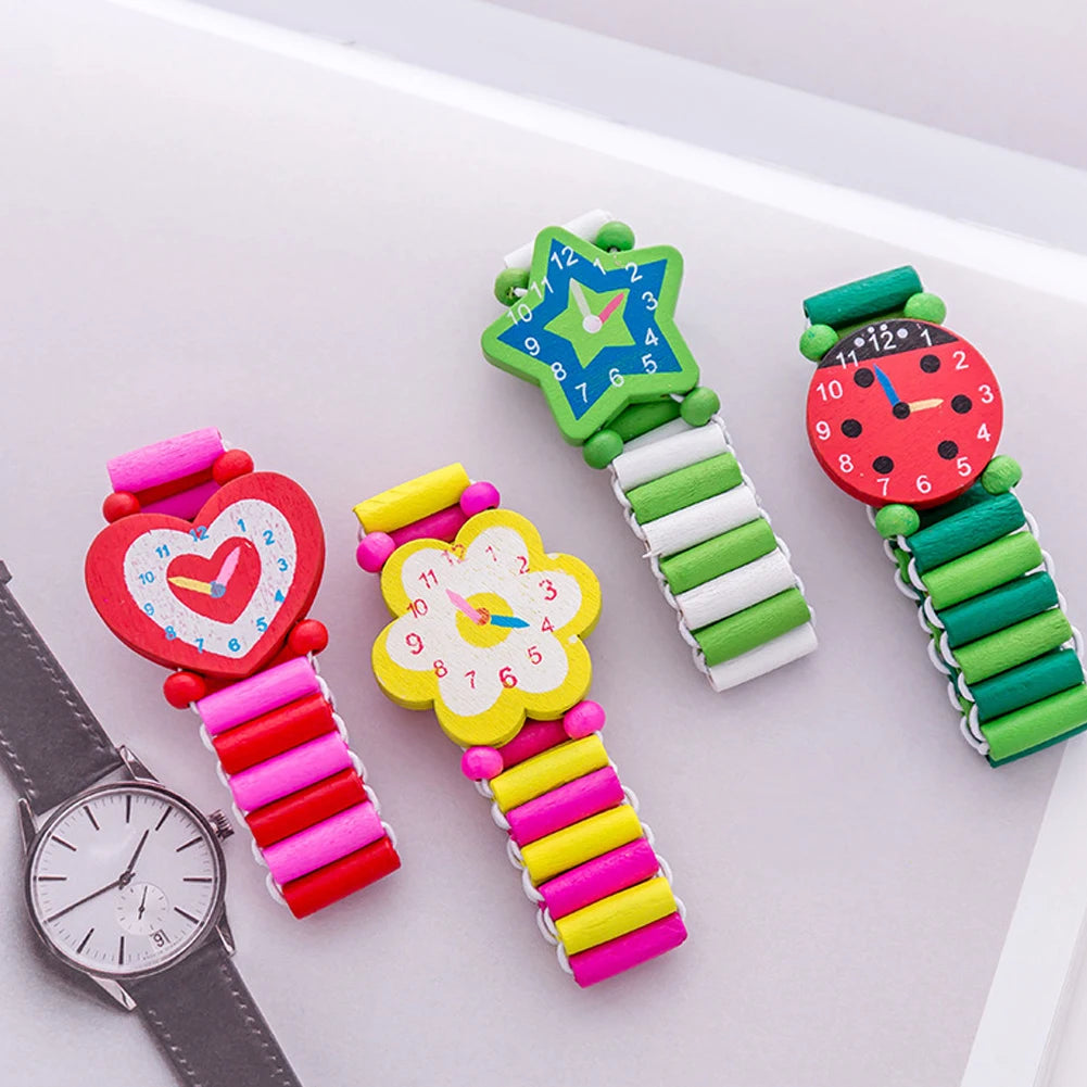 Kids Girl Colorful Wood Bracelets Children Elastic Watch Wristbands Child Toy Bracelet