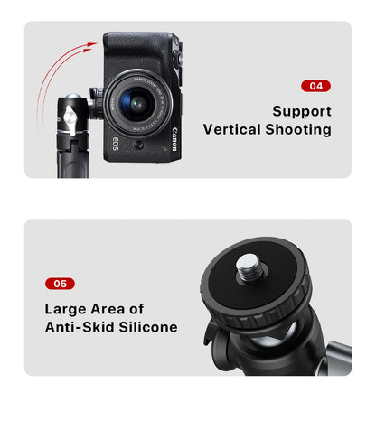 Metal Ballhead Pan Tilt Dual Cold Shoe Tripod Head Vlog Tripod Head