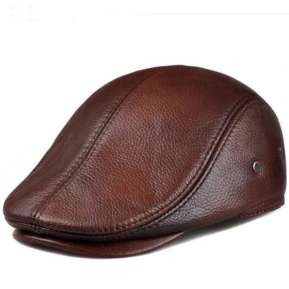 Men's outdoor leather hat winter Berets male warm Ear protection cap 100% genuine leather dad hat