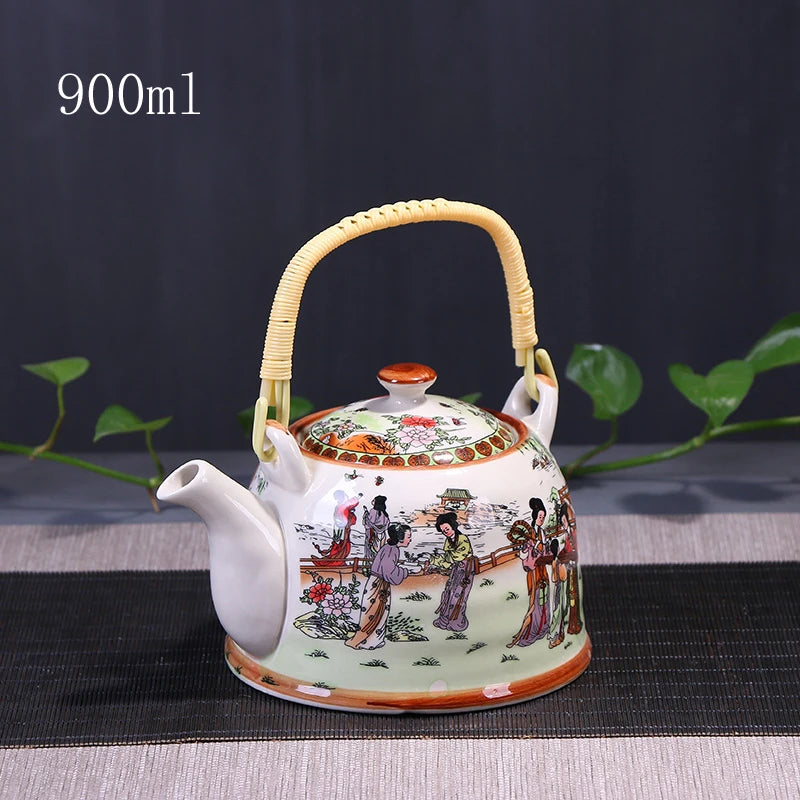 Porcelain Teapot with Strainer Net High Capacity 500 900ML Traditional Retro Ceramic Tea Set