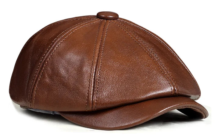 Genuine Leather Hat Cap belt Cowhide beret Warm winter cotton men padding hunting hat ear flap