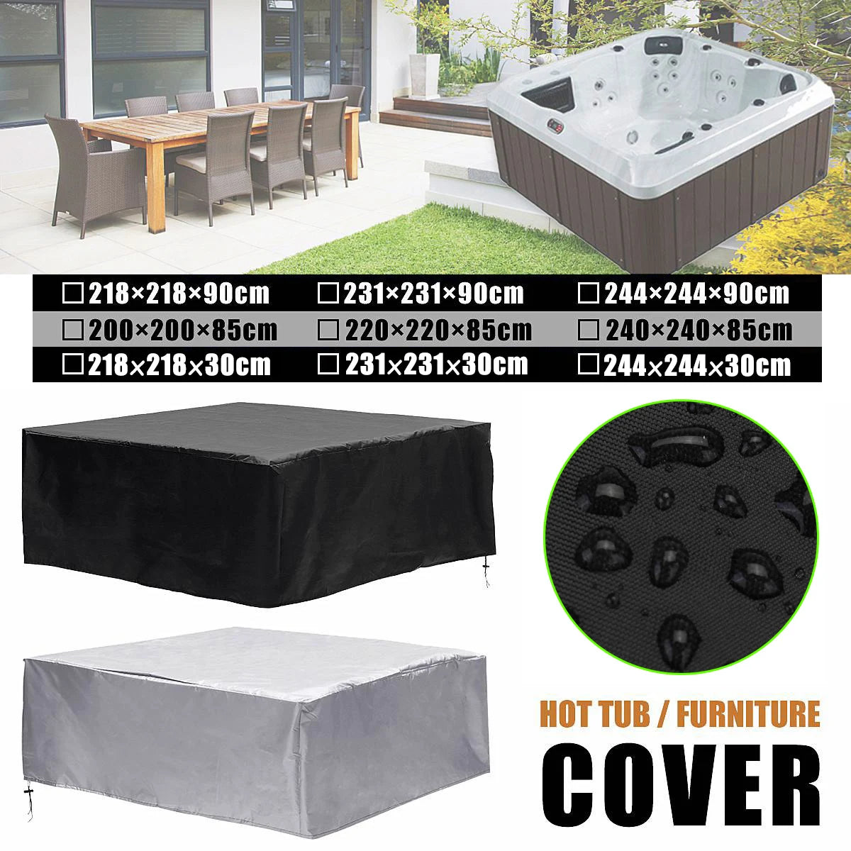 Universal Hot Tub Cover Waterproof UV Resistant Spa Dust Protector All-Weather Outdoor Cover