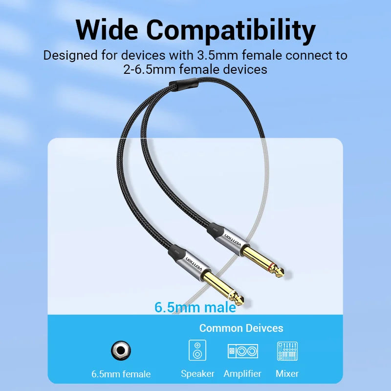 3.5mm to Double 6.5mm TRS Cable AUX Male Mono 6.5 Jack to Stereo 3.5 Jack Audio Cable for Mixer Amplifier 6.35mm Adapter